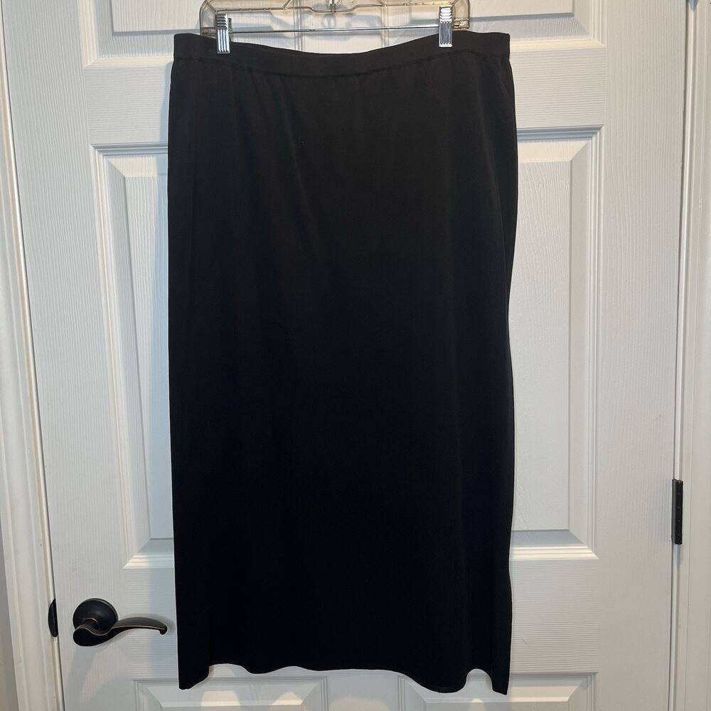 Ming Wang Black Maxi Skirt 1X Black Pull On Elastic Waist, Stretch, Slit Womens - Picture 2 of 11